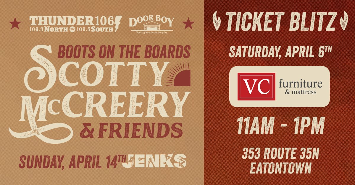Boots on the Boards starring Scotty McCreery and Friends Ticket Blitz at Value City Furniture NJ of Eatontown