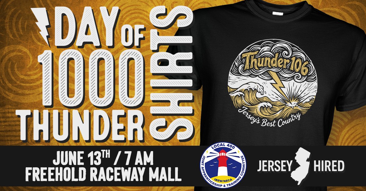 Day of 1,000 Thunder Shirts, June 13th at Freehold Raceway Mall