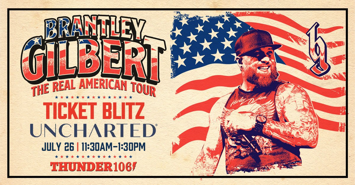 Brantley Gilbert Ticket Blitz at Uncharted in Eatontown on July 26th