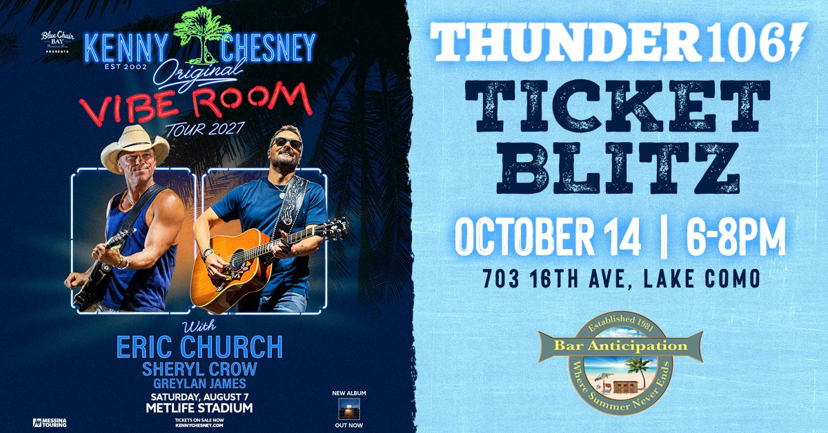 Kenny Chesney Ticket Blitz at Bar Anticipation on October 14th